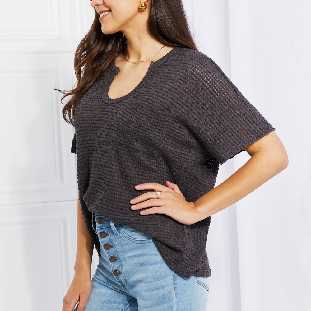 NEW ZENANA Spring It On Keyhole Jacquard Sweater in Gray - Picture 4 of 7